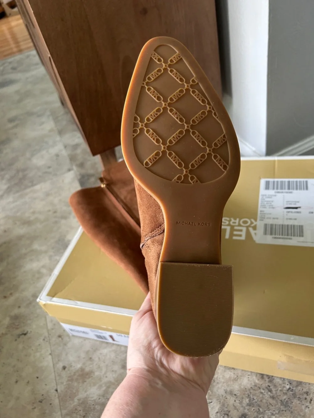 Michael Kors Lex Boot Classic Tall Stretch Faux Leather Riding Boots -‎ Tan 8.5